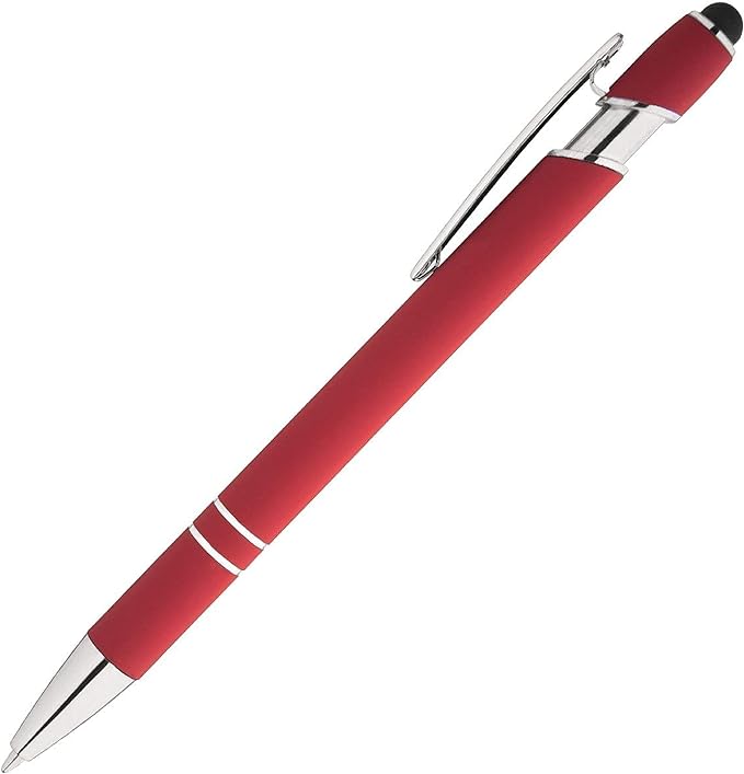 Express Pencils Rainbow Rubberized Soft Touch Ballpoint Pen with Stylus Tip is a stylish, premium metal pen, black ink, medium point -.Box of 7 (RED)
