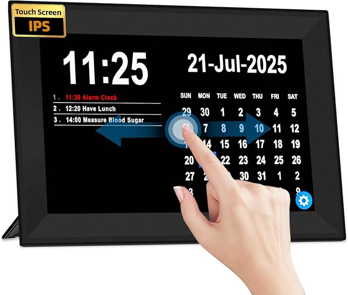 10.1" Touchscreen Digital Calendar Alarm Clock, Dementia Clocks for Seniors Extra Large Display Clock with Day and Date for Elderly, 40 Reminders&64 Alarms&Auto-Dimming&Auto DST(Black)