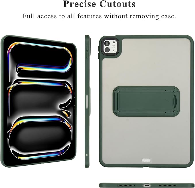 Dteck for iPad Pro 13-inch (M4/M5) 2024/2025 Release Clear Case with Foldable Kickstand, Screen Protector Film, Stylus, Slim Fit Lightweight Protective Thin Transparent Tablet Back Cover Shell, Green
