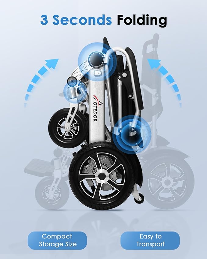 Aotedor 30 Miles Long Travel Range, Electric Wheelchair for Adults Power Wheelchairs Lightweight Foldable All Terrain Motorized Wheelchair for Seniors Compact Portable Airline Approved