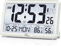 WallarGe Atomic Wall Clock with Backlight, Digital Wall Clock Battery Operated for Classroom, Bedroom, Office, Large Display with Indoor Temperature, Humidity, Date, AUTO DST, 6 Time Zones