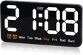 9.5 Inch Large Digital Wall Clock with LED Display, Auto DST, Dual Alarm with Snooze, Adjustable Brightness, Temperature & Date Display, Wall Mount or Desk Clock for Bedroom, Living Room, Office-White