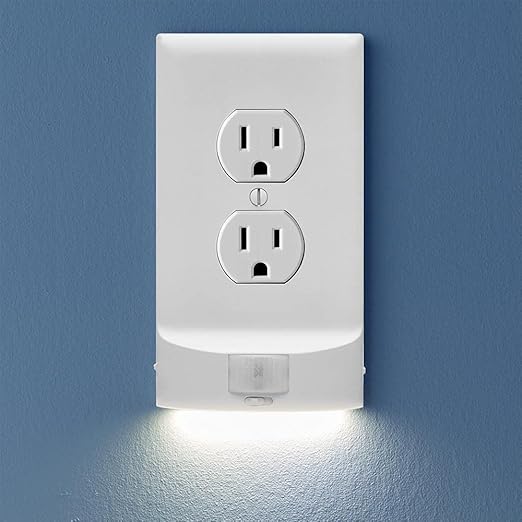 3 Pack - SnapPower MotionLight [For Duplex Outlets] - Motion Detecting LED Night Lights Built-In to Wall Plate - Bright/Dim/Off Options - Auto On/Off Sensor - (Duplex, White)