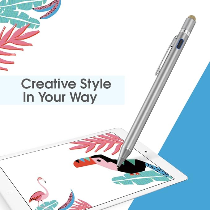 2-in-1 Active Stylus Digital Pen with 1.5mm Ultra Fine Tip for iPad iPhone Samsung Tablets, Work on Touchscreen Phones and Tablets,Good at Drawing and Writing, Grey