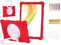 Dteck for iPad mini A17 Pro/iPad mini 6th Generation Back Cover 8.3" 2024/2021 Release, Durable Lightweight Silicone Case with Rotate Kickstand/Handle, Shoulder Strap/Screen Protector Included, Red