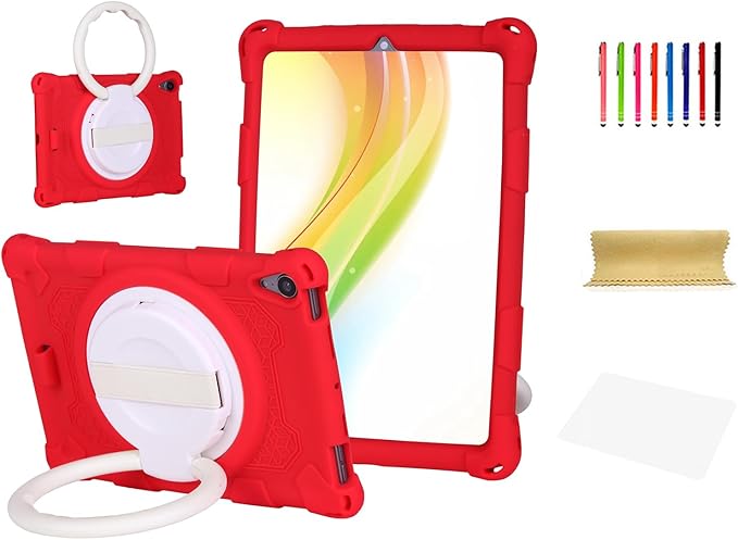 Dteck for iPad mini A17 Pro/iPad mini 6th Generation Back Cover 8.3" 2024/2021 Release, Durable Lightweight Silicone Case with Rotate Kickstand/Handle, Shoulder Strap/Screen Protector Included, Red