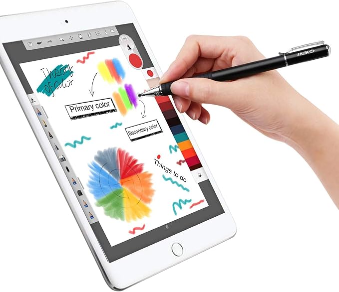 MEKO Universal Stylus,[2 in 1 Precision Series] Disc Stylus Touch Screen Pens for All Capacitive Touch Screens Cell Phones, Tablets, Laptops Bundle with 6 Replacement Tips - (2 Pcs, Black/Black)