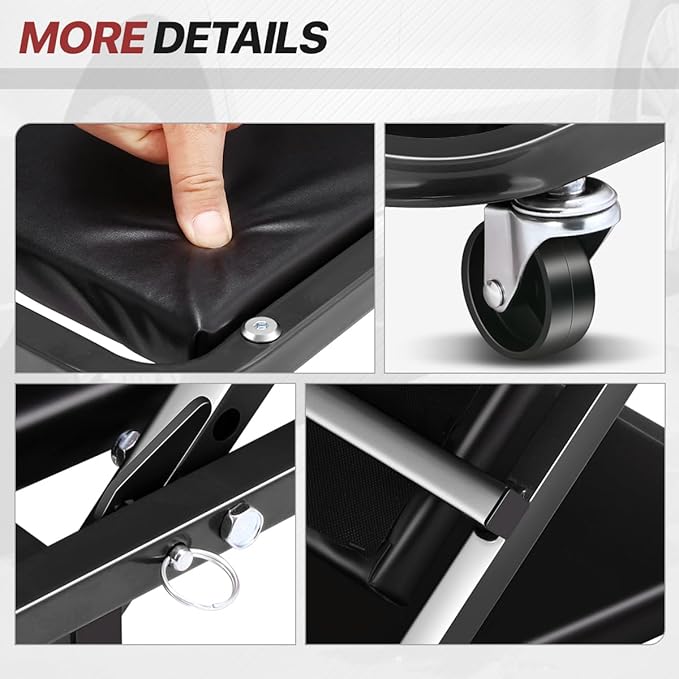 Foldable Creeper, 2-in-1 Rolling Garage Z Creeper Car & Seat, 36" Roller Mechanics Under Car Chair, 330 LBS Weight Capacity Heavy Duty, Black