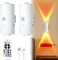Motion Sensor Night Light 2 Pack, 16 Color Change LED Projector Wall Lamp, Toilet Nightlight Closet Sensor Light for Bathroom Bedroom Stairs Corridor Hallways Decor