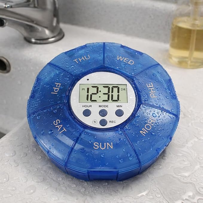Case with Alarm, Weekly Medicines Setting Up Voice Reminders with Recording Playback Function 7 Day Medication Times Dispenser The Elderly Blind Person