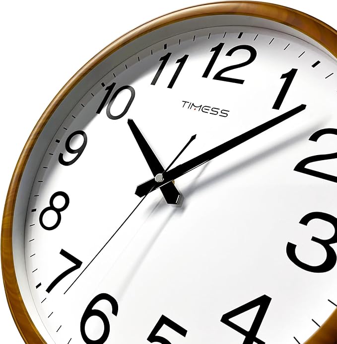 TIMESS Wall Clock, Classic Wood Style Finish, 11 Inch Non-Ticking Silent Battery Operated Analog Clock, Ideal Retro Decor for Home, Bedroom, Living Room, Kitchen, Bathroom, Office(Wood Yellow)