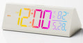 Solid Wood Digital Alarm Clock for Bedroom - 8.8 Inch Large Display for Living Room, See Time Instantly! Multicolor Backlight Time Display, Dual Alarms, Date/Temp/Day, DST, Snooze (White)