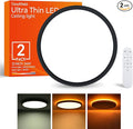 2Pack Dimmable LED Flush Mount Ceiling Light Fixture with Remote Control, 24W 2400LM, 12Inch, 2000K Warm Night Light & 3000K-6500K, Modern Super Slim Ceiling Lamp for Bedroom Kitchen, Black