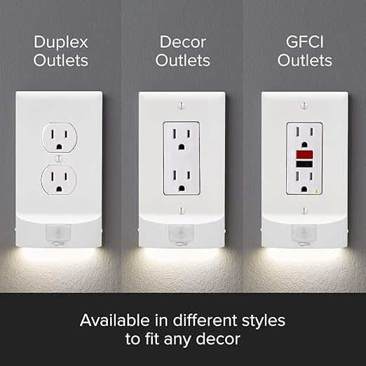 2 Pack - SnapPower MotionLight [for GFCI Outlets] - Motion Detecting LED Night Lights Built-in to Wall Plate - Bright/Dim/Off Options - Auto On/Off Sensor - (GFCI, Light Almond)