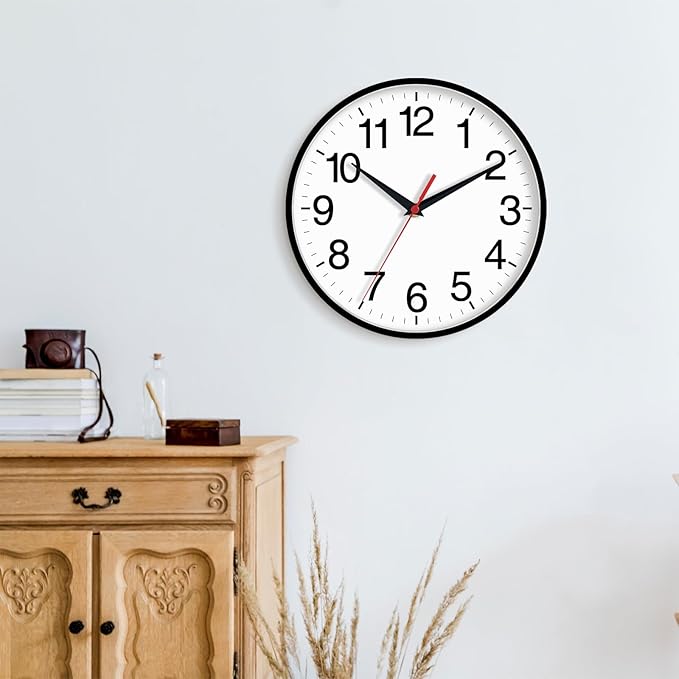 Rohioue 18 Inch Wall Clock, Modern Battery Operated Wall Clocks, Silent Non Ticking Large Analog Clock for Living Room, Office, Home, Bedroom, Kitchen, Bathroom(Black)