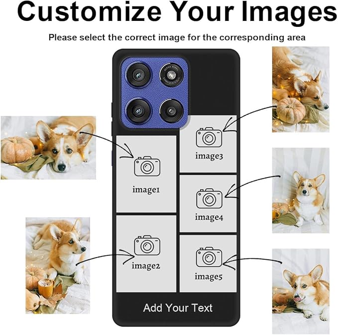 Personalized Picture Case for Motorola Moto G Stylus 5G 2025 Customized Name Initials Phone Cover, Custom Multi-Picture Collage Shock-Resistant Soft Protective TPU Case, Gifts for Mother's Day, Black