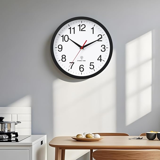 Rohioue Atomic Wall Clock, Modern 14 Inch Battery Operated Wall Clocks, Analog Clock for Living Room, Office, Home, Bedroom, Kitchen, Bathroom(Black)