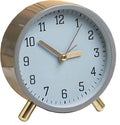 SHISEDECO Alarm Clock with Backlight, 4.5 inches Bedside Analog Non-Ticking Silent Small Deskclock with Arabic Numerals, Battery Operated Round Tableclock for Living Room, Bedroom (Grey Clock)