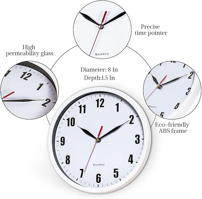 8" Silent Quartz Wall Clock Non-Ticking Digital Clock