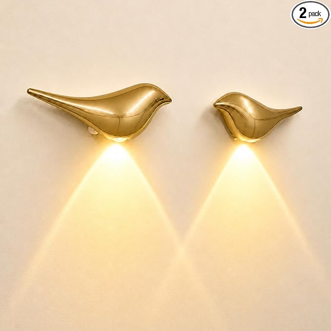 2-Pack Golden Bird Wall Light, Cordless Motion Sensor Wall Light Indoor, Rechargeable Battery Operated Night Light for Home Bedroom, Living Room, Gift for Mom