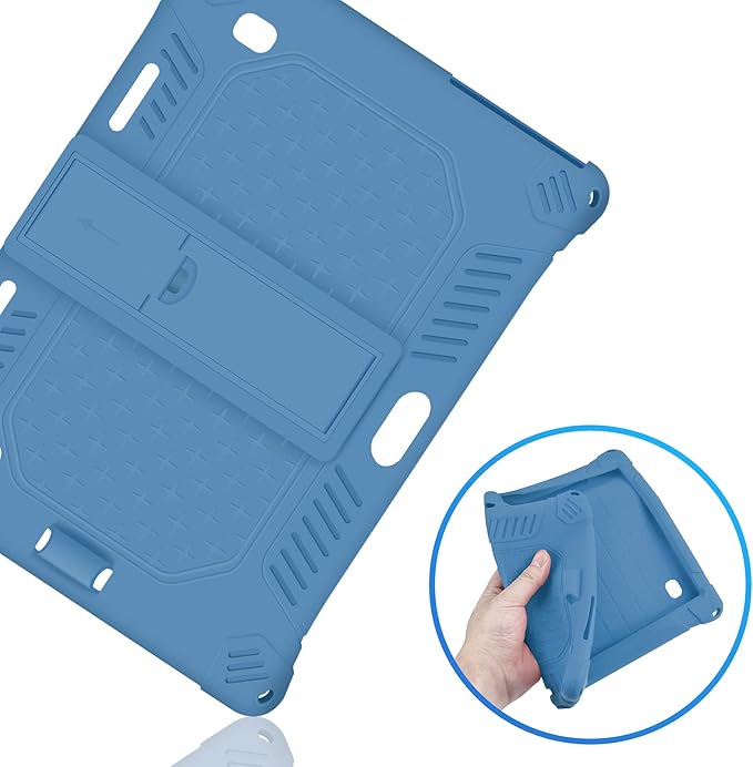 DETUOSI Case for YELLYOUTH 10.1 Tablet, Soft Silicone Lightweight Case Compatible with Dragon Touch Notepad K10, ZONKO 10.1, Beyond Tab 10.1, with Stylus Pen and Shoulder Strap, Dark Blue