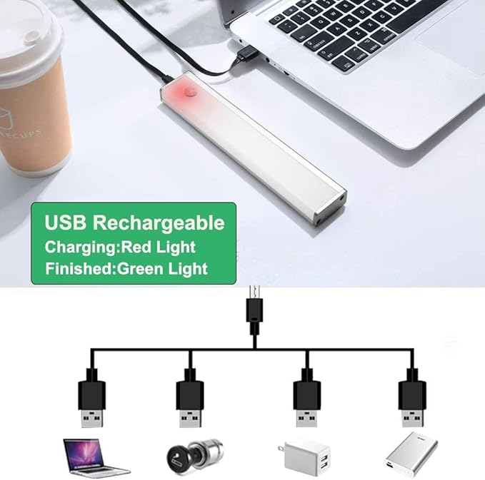2-Pack Motion Sensor Closet Light, 20cm Rechargeable Magnetic Cabinet Lighting with 1100mAh Battery Each, Dual-Sided Illumination, 3 Modes, Warm White for Under Counter Kitchen Stairway