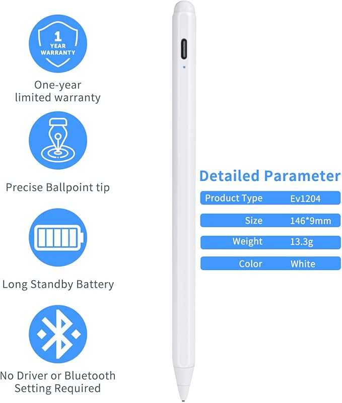 Stylus Pens for Samsung Galaxy Tab A9+/A8/A7 Pencil, Evach Capacitive High Sensitivity Digital Pencil with 1.5mm Ultra Fine Tip Stylus Pencil for Samsung Galaxy Tab A9+/A8/A7 Pen, White