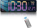 JoFomp Modern 16" Large Digital Wall Clock with Remote Control, LED Display, Auto-Dimming, Countdown, Temperature, Calendar - 12/24Hr Format - Silent Wall Clock for Home, Office (Gradient Pink)
