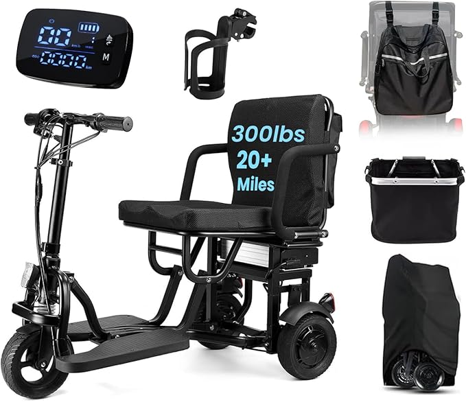 20Miles Autopilot Mobility Scooters 3 Gear Speed with Bagpack/Dust Cover/Cup Holder, 9.32MPH,Airline Approved, Foldable Mobility Scooters Lightweight for Adults/Seniors, Support 300lbs