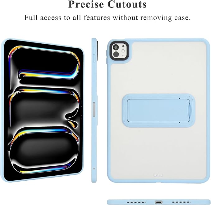 Dteck for iPad Pro 13-inch (M4/M5) 2024/2025 Release Clear Case with Foldable Kickstand, Screen Protector Film, Stylus, Slim Fit Lightweight Protective Thin Transparent Tablet Back Cover Shell, Blue