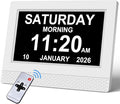 Clock with Day and Date for Elderly, 7" Display Digital Calendar Day Clock with 21 Custom Alarms and Medicine Reminders, 17 Display Modes, Dimmable Dementia Alzheimers Clocks for Seniors