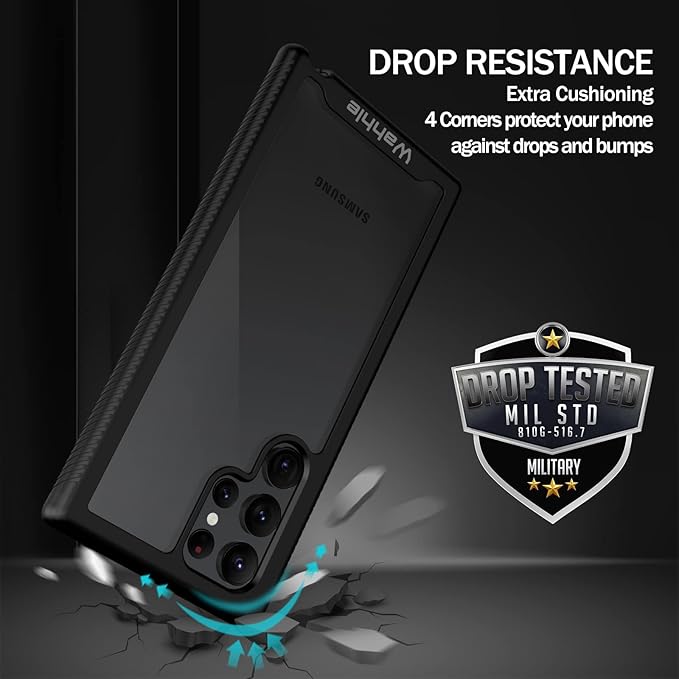 wahhle Compatible with Samsung Galaxy S22 Ultra Case, Built in Screen Protector Full Body Shockproof Slim Fit Bumper Protective Phone Cover for Samsung S22 Ultra 5G-Black/Clear