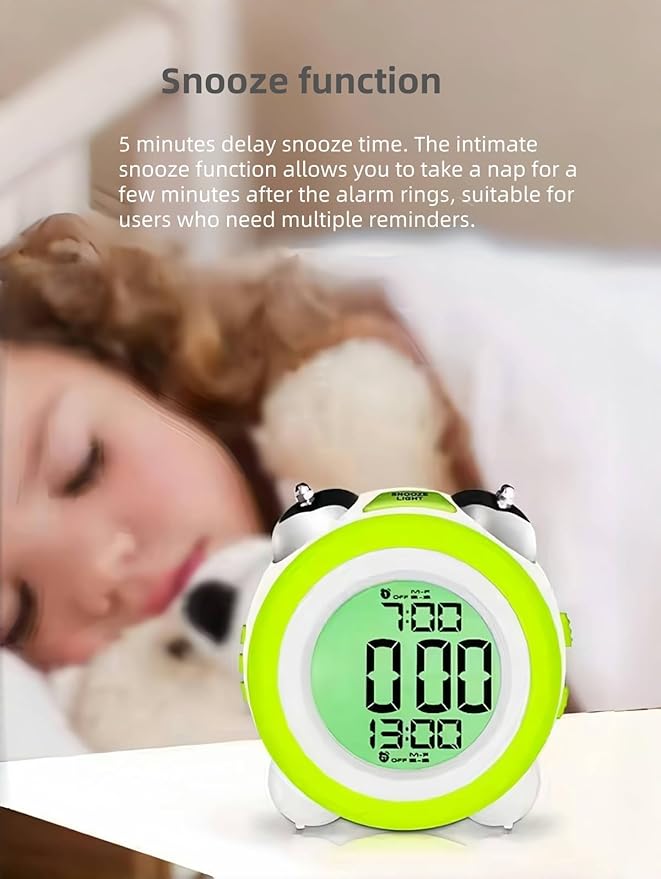 Super Loud Alarm Clock, Twin Bell Battery Operated with Snooze Function, Silent Mode, Backlight Display, Date and Week Calendar, Retro Ringing Design, Suitable for Home Office (Orange)