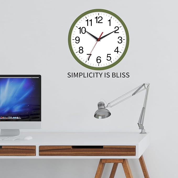 Rohioue Wall Clock Modern 8 Inch Battery Operated Silent Non Ticking Small Analog Clock Decorative for Bedroom Kitchen Bathroom Office Home (Olive Green)