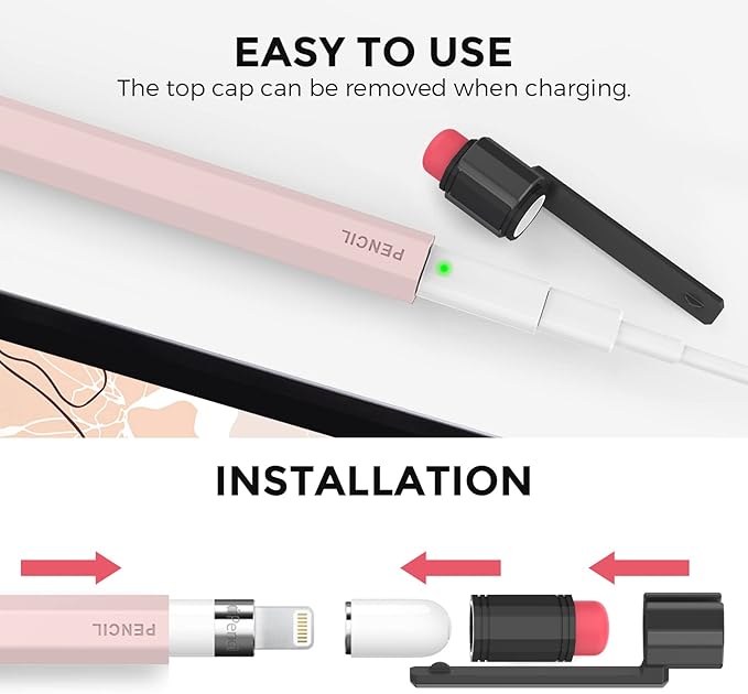 TRONWIN Apple Pencil 1st Generation Case, Silicone Pencil Sleeve Cover Perfect Grip Skin Classic Design with Sturdy Clip Compatible with Apple Pencil 1st gen for ipad (Pink)