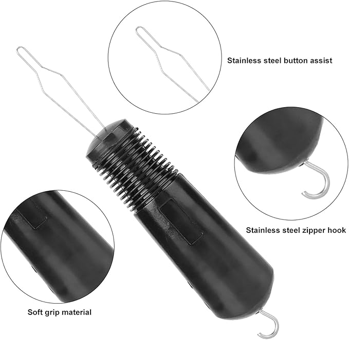 2 Pack Button Hook and Zipper Pull, 2 in 1 Dressing Aid Assist Button Assist Tool Button Helper Tool with Comfort Grip for Elderly Disabled Black