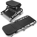 Foldable Creeper, 2-in-1 Rolling Garage Z Creeper Car & Seat, 40" Roller Mechanics Under Car Chair, 330 LBS Weight Capacity Heavy Duty, Black