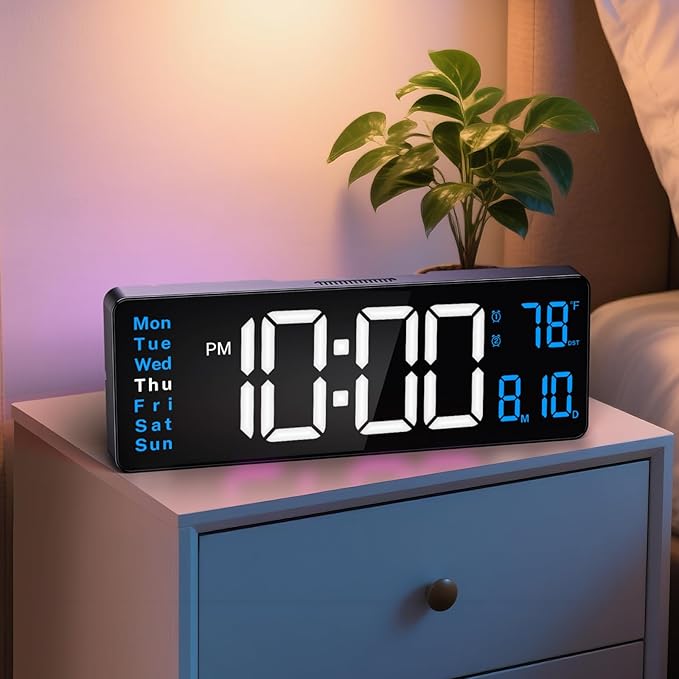 Digital Wall Clocks for Classroom, 16" Large Display Digital Clock with Remote Control, Date, Week, Alarm, Temperature, Night Light for Living Room, Bedroom, Gym, Office(Blue)