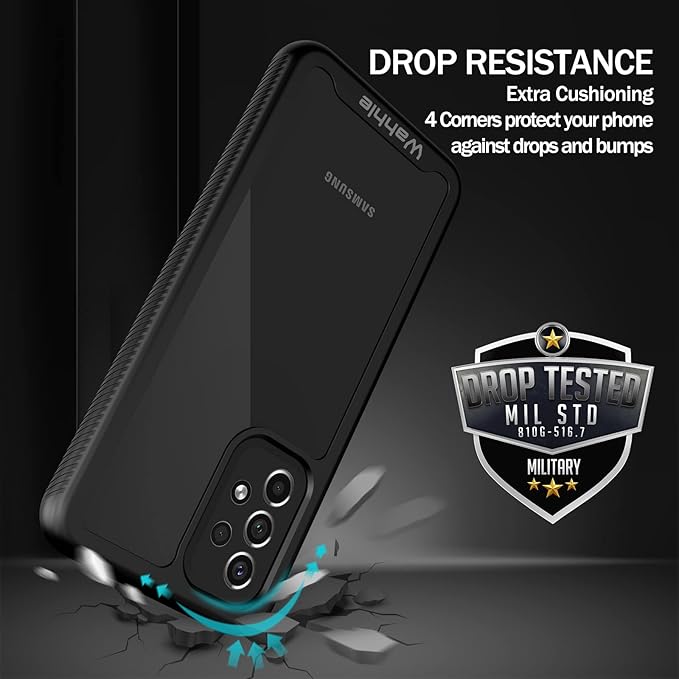 wahhle Compatible with Samsung Galaxy A33 5G Case, Full-Body Protection Phone Cover with Screen Protector Shockproof TPU Bumper Cases-Black/Clear