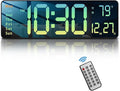 JoFomp Modern 16" Large Digital Wall Clock with Remote Control, LED Display, Auto-Dimming, Countdown, Temperature, Calendar - 12/24Hr Format - Silent Wall Clock for Home, Office (Gradient Green)