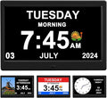 Alarm Clock with Day and Date for Elderly Digital Calendar Clock Photo Frame- Auto Dimmable Display 15 Alarm Options, Clock with Non-Abbreviated Day & Month (10.1 inch Black)