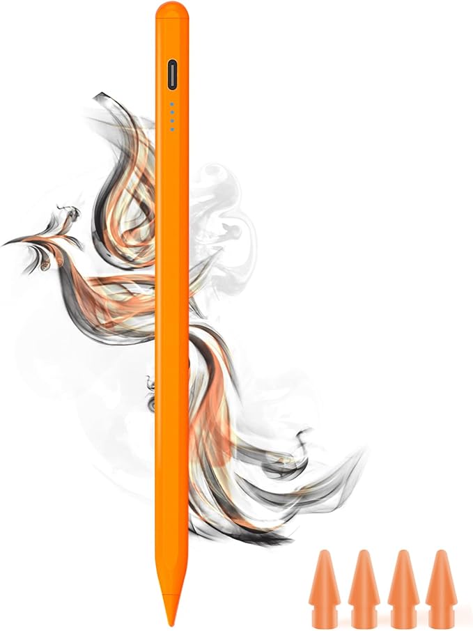 Stylus Pen for iPad - Type-c Charging Pencil for ipad Palm Rejection Active Pen Compatible with (2018-2026) Apple iPad 6/7/8/9/10/11(A16), Pro 11"/12.9"/13"M4/M5, Air 3/4/5/M2/M3/M4, Mini 5/6 (Orange)