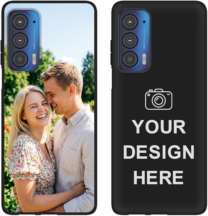 Custom Phone Case for Motorola Moto Edge 2021, Design Your Personalized Photo Logo Name Phone Cover, Slim Soft TPU Lightweight Silicone Black Case, Customized Gift for Birthday Christmas
