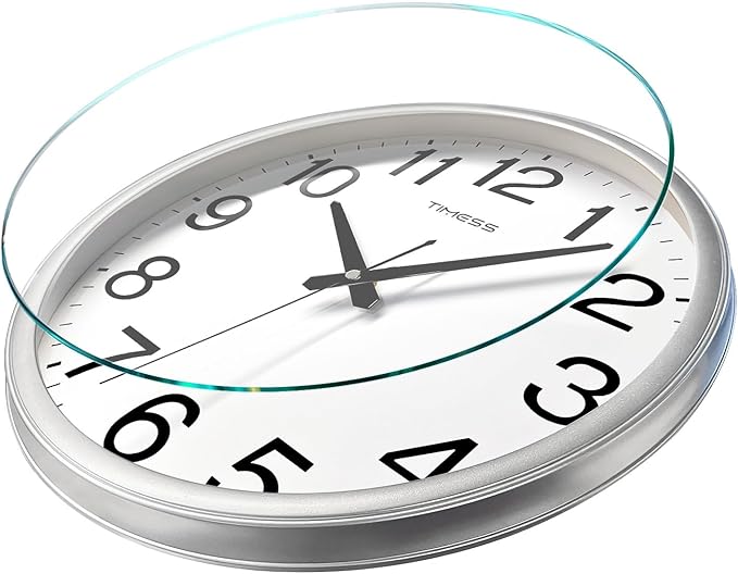 TIMESS Wall Clock, 13 Inch Large Dial Non-Ticking Silent Battery Operated Quality Analog, Ultra-Quiet Movement Quartz, Timeless Stylish Clock, Ideal Modern Home, Office Décor (Sliver)