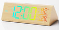 Solid Wood Digital Alarm Clock for Bedroom - 8.8 Inch Large Display for Living Room, See Time Instantly! Multicolor Backlight Time Display, Dual Alarms, Date/Temp/Day, DST, Snooze (Bamboo)