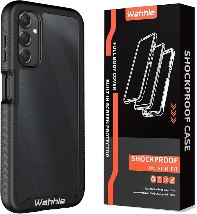 wahhle Compatible with Samsung Galaxy A14 5G Case, Built in Screen Protector Full Body Shockproof Slim Fit Bumper Protective Phone Cover for Samsung A14 4G/5G 6.6 Inch Men Women-Black/Clear
