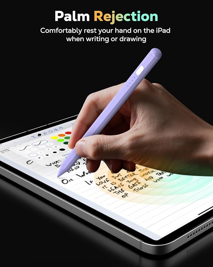 MoKo Pencil for iPad (A16) 11th 10th Gen, Stylus Pen for 2018-2025 Apple iPad 11/10/9/8/7/6/A16, Mini 7/6/5, Air M3/M2 11"/13"/5/4/3, Pro M4 13"/12.9"/11" Tilt Sensitivity, USB-C Fast Charging, Purple