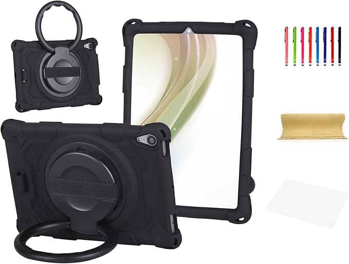 Dteck for iPad mini A17 Pro/iPad mini 6th Generation Back Cover 8.3" 2024/2021 Release, Durable Lightweight Silicone Case with Rotate Kickstand/Handle, Shoulder Strap/Screen Protector Included, Black