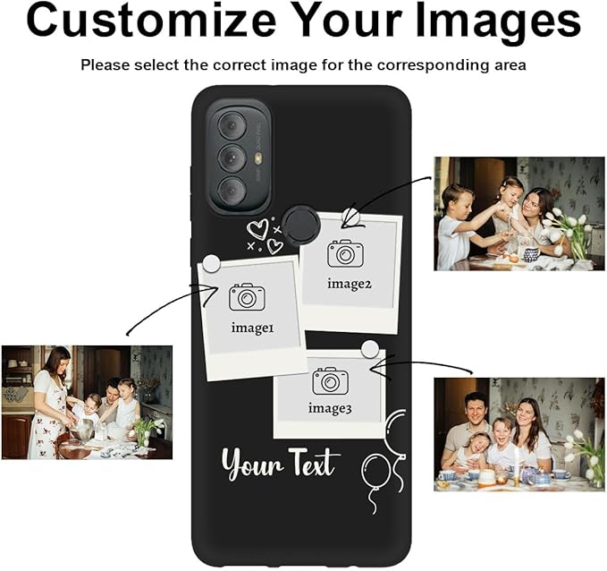 Custom Multi Photos Case for Motorola Moto G Power 2022-6.5 inch, Personalized Gift for Men Women, Customized Collage Text Picture Phone Cover, Soft Rubber Shockproof Protective Case, Black