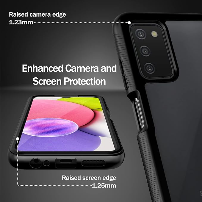 wahhle Compatible with Samsung Galaxy A03S Case, Built in Screen Protector Full Body Shockproof Slim Fit Bumper Protective Phone Cover for Samsung A03S 6.5 Inch Men Women-Black/Clear